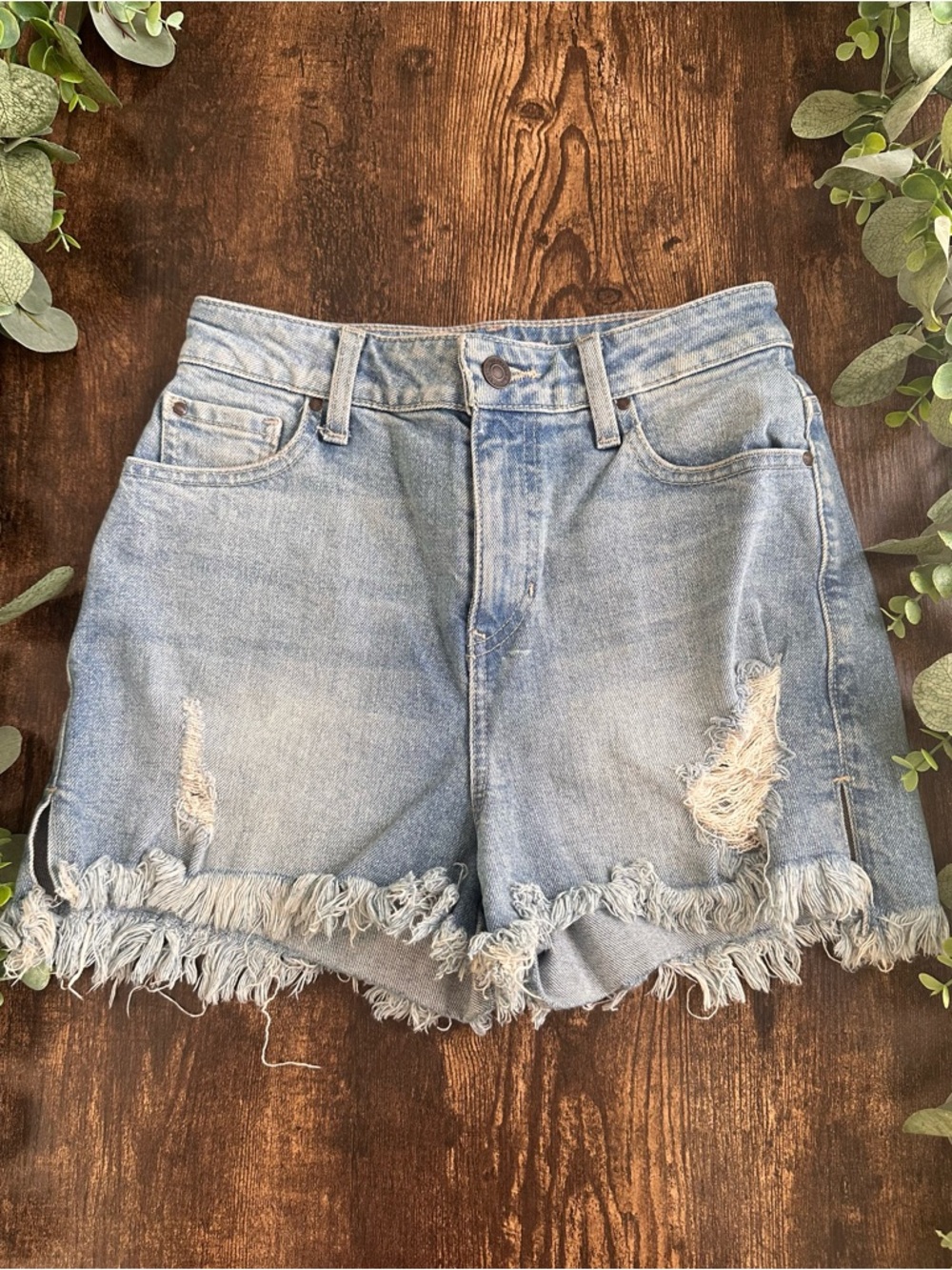 Guess Light Blue Distressed Denim Cutoff Shorts